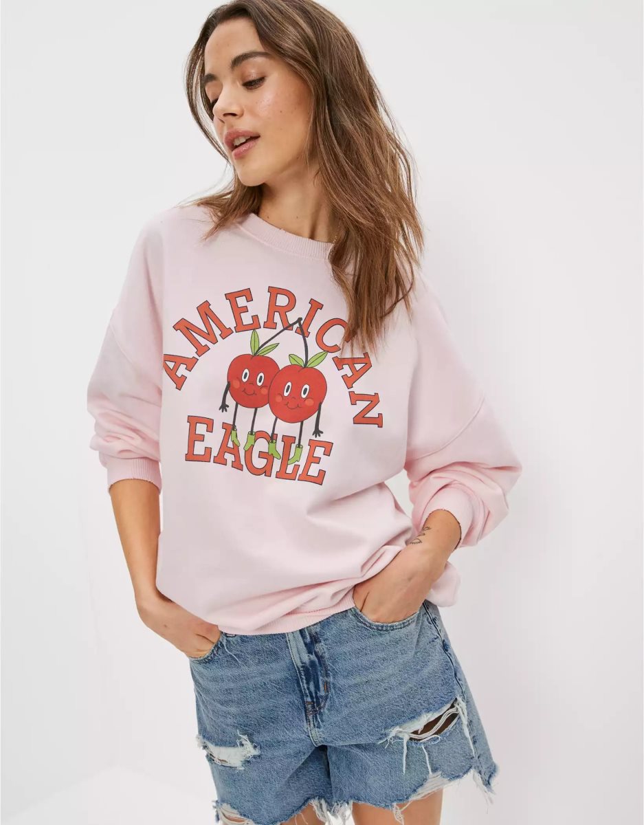 T Shirt Graphique American Eagle AE Oversized Rose Clair Femme | XIC-84175178